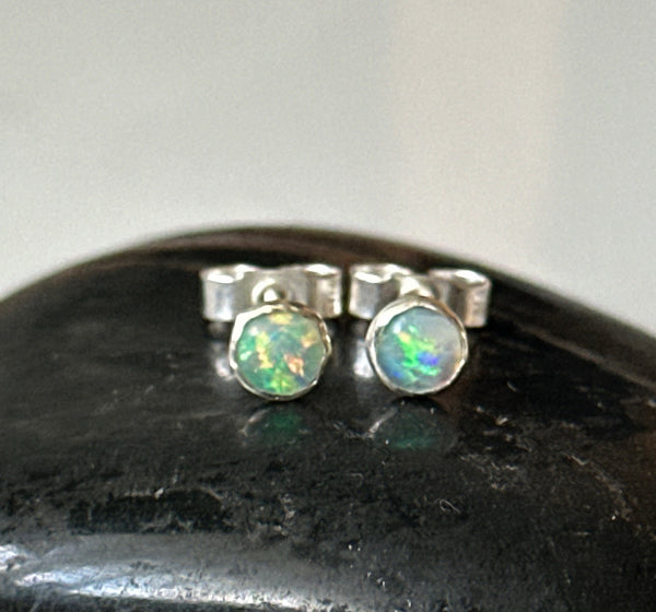 Lightning Ridge Opal Sterling Silver Stud Earrings