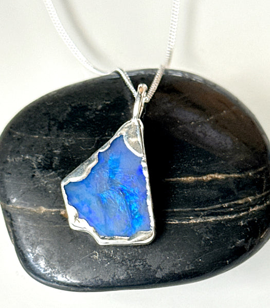 Mintabie Opal Silver Pendant Necklace