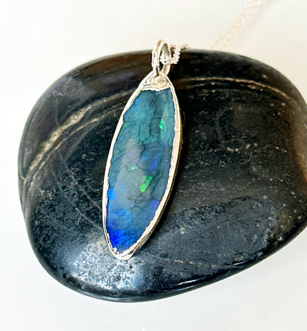 Solid Mintabie Crystal Opal Silver Pendant Necklace