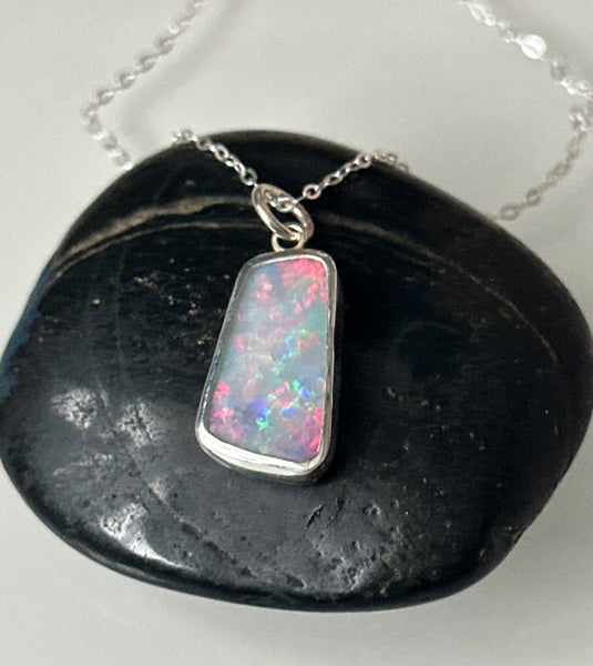 Coober Pedy Opal Sterling Silver Pendant Necklace