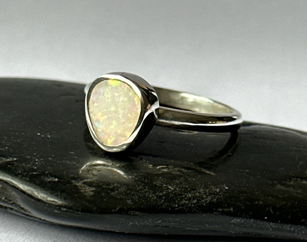 Solid Coober Pedy Opal Sterling Silver Ring