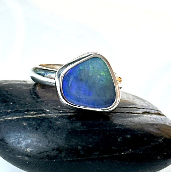 Solid Mintabie Opal Sterling Silver Ring