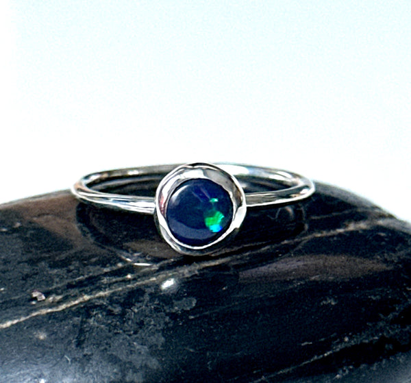 Solid Black Opal Sterling Silver Ring