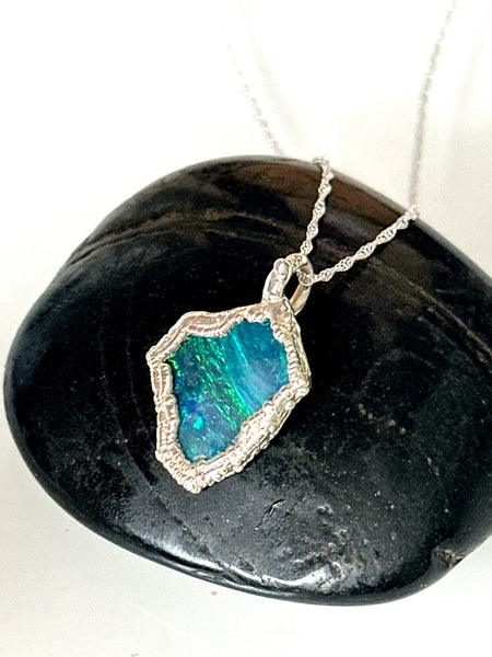Lightning Ridge Opal Silver Pendant Necklace