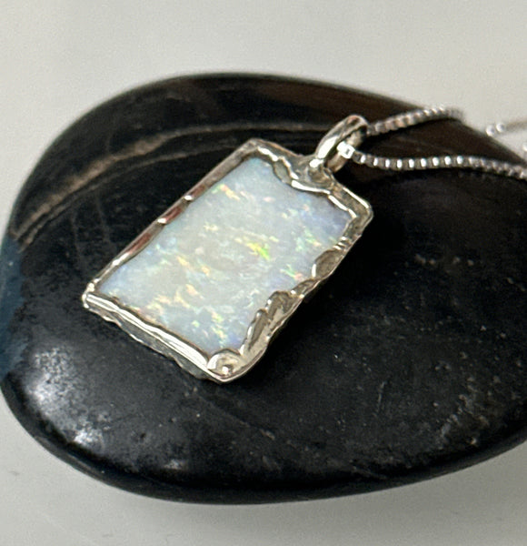 Coober Pedy Opal Silver Pendant Necklace