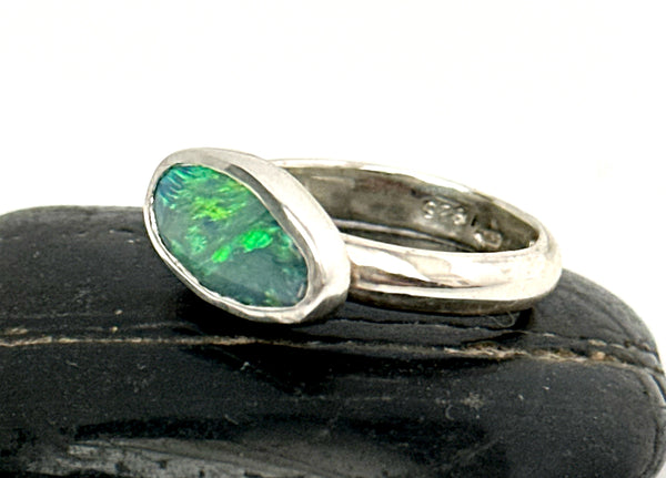 Solid Lightning Ridge Opal Sterling Silver Ring