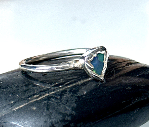 Lightning Ridge Opal Silver Formed Ring