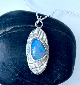 Lightning Ridge Opal Sterling Silver Cuttlefish Cast Pendant Necklace