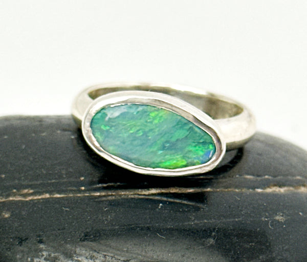 Solid Lightning Ridge Opal Sterling Silver Ring