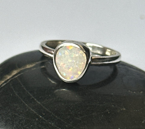 Solid Coober Pedy Opal Sterling Silver Ring