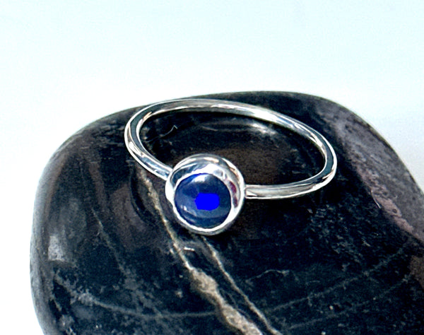 Solid Black Opal Sterling Silver Ring
