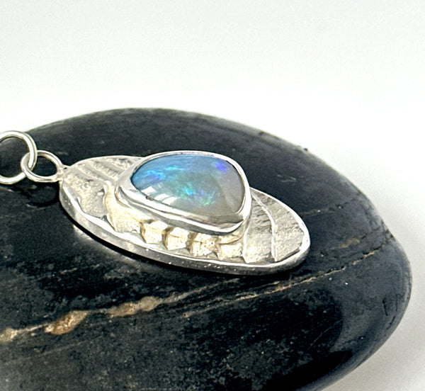 Lightning Ridge Opal Sterling Silver Cuttlefish Cast Pendant Necklace