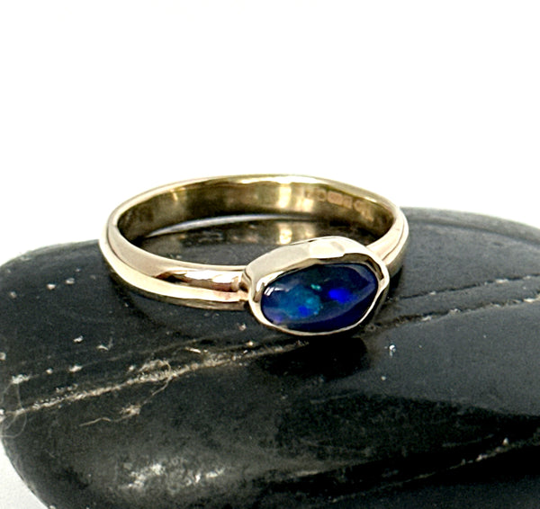 Solid Black Opal 9 carat Gold Ring