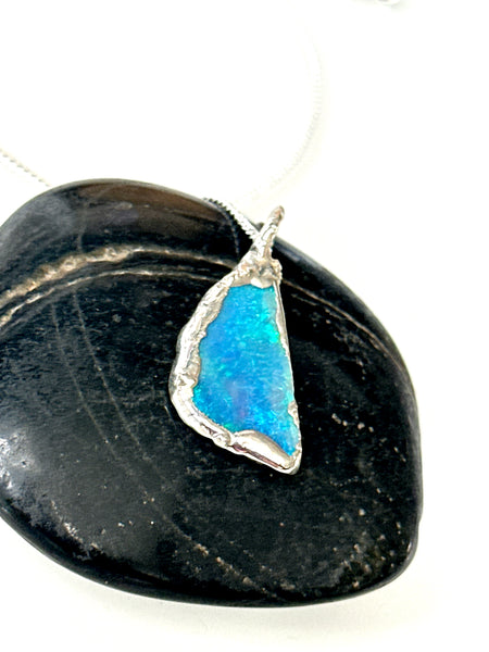 Lightning Ridge Opal Silver Formed Pendant Necklace