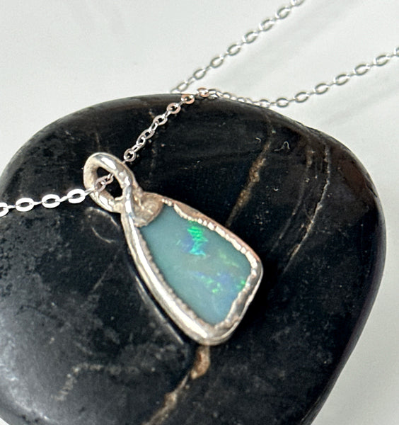 Coober Pedy Opal Silver Pendant Necklace