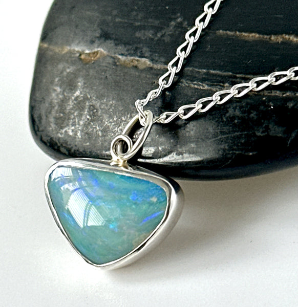 Coober Pedy Opal Silver Pendant Necklace