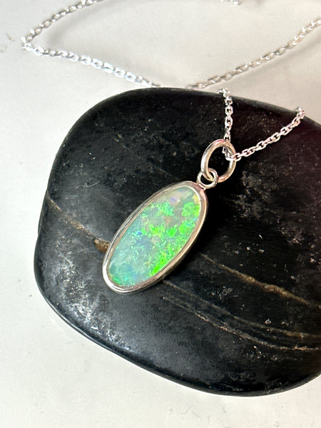 Lightning Ridge Opal Sterling Silver Pendant Necklace