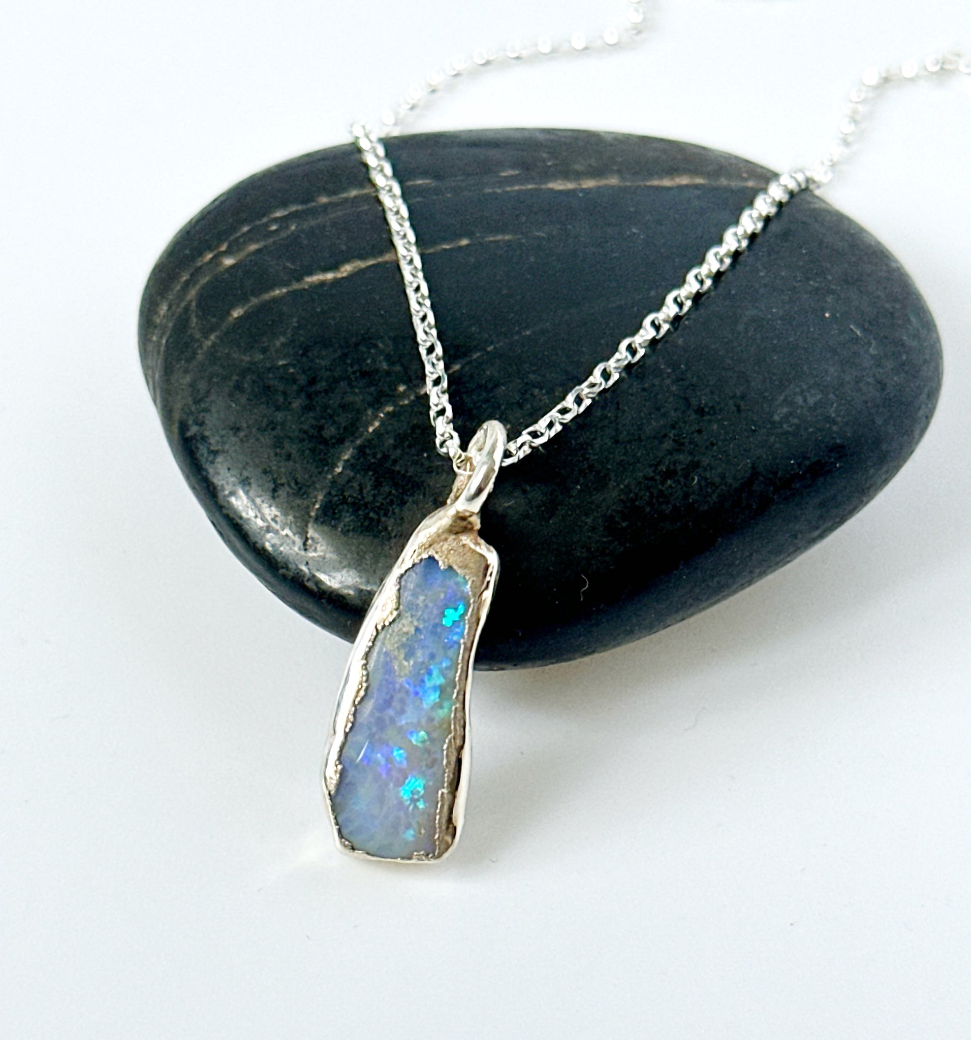 Lightning Ridge Opal Silver Pendant Necklace