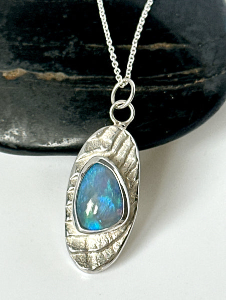 Lightning Ridge Opal Sterling Silver Cuttlefish Cast Pendant Necklace