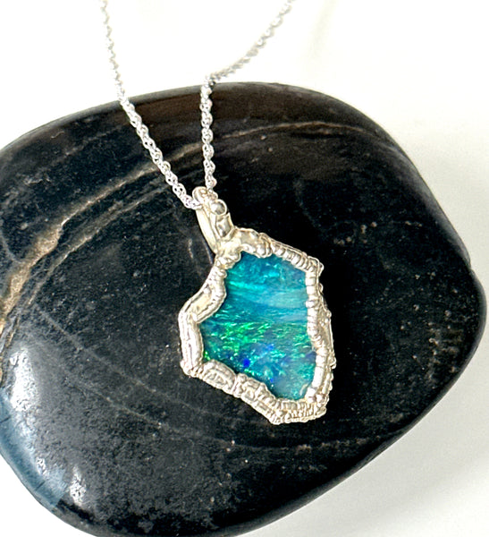 Lightning Ridge Opal Silver Pendant Necklace