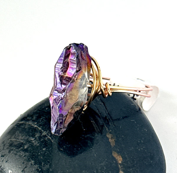 Titanium Rock Crystal Quartz 14 Ct Rose Gold Filled Wire Ring