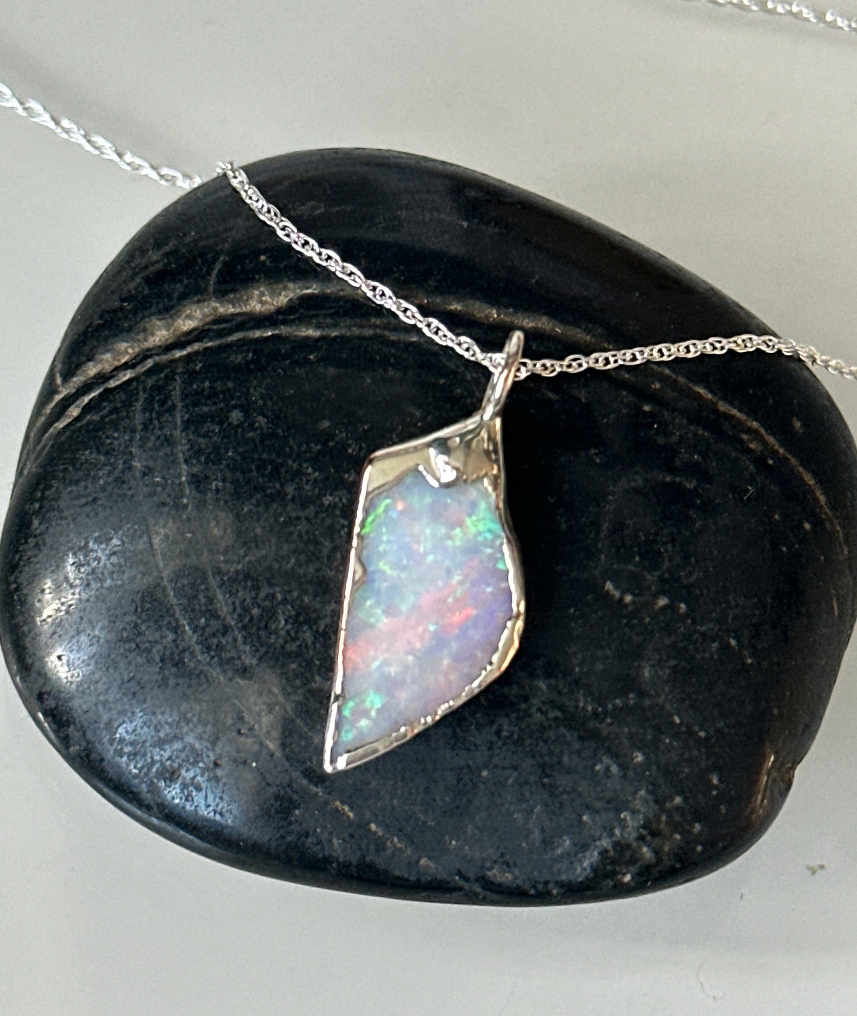 Coober Pedy Shell Opal Silver Pendant Necklace