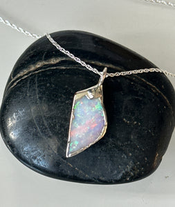 Coober Pedy Shell Opal Silver Pendant Necklace