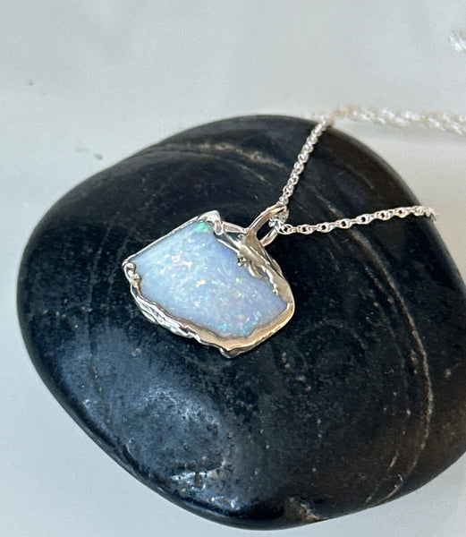 Coober Pedy Shell Opal Silver Pendant Necklace