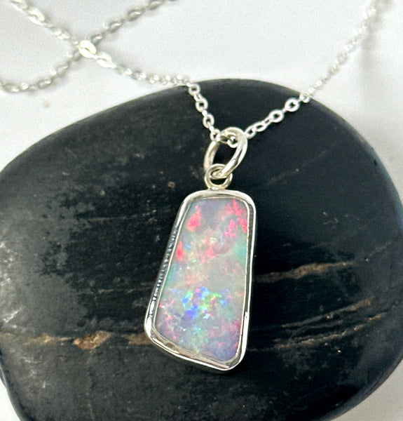 Coober Pedy Opal Sterling Silver Pendant Necklace