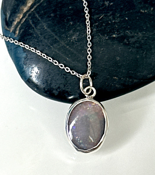 Solid Mintabie Jelly Opal Sterling Silver Pendant Necklace