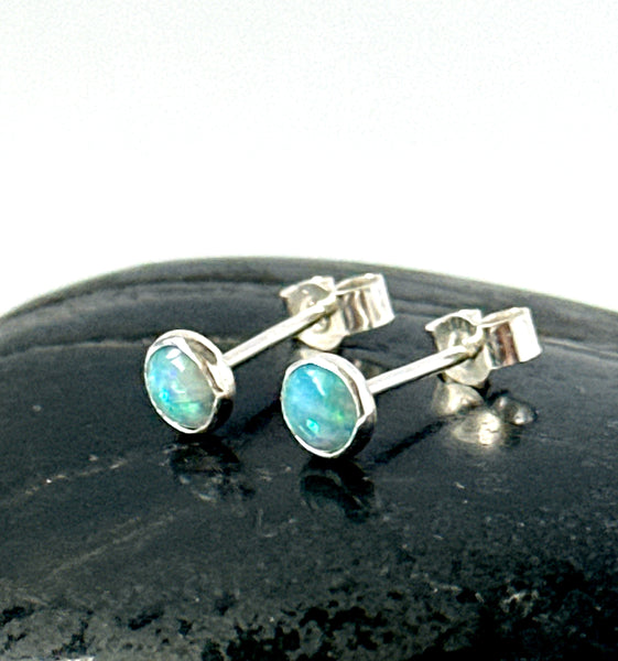Coober Pedy Opal Stud Silver Earrings