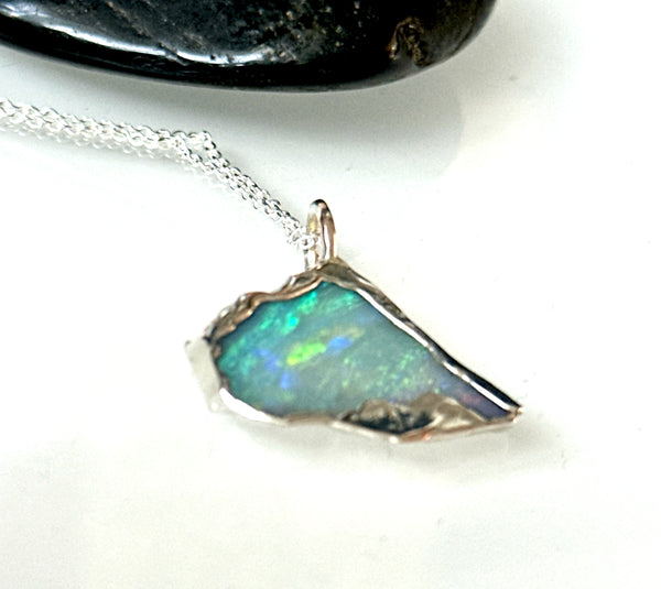Solid Mintabie Opal Silver Pendant Necklace