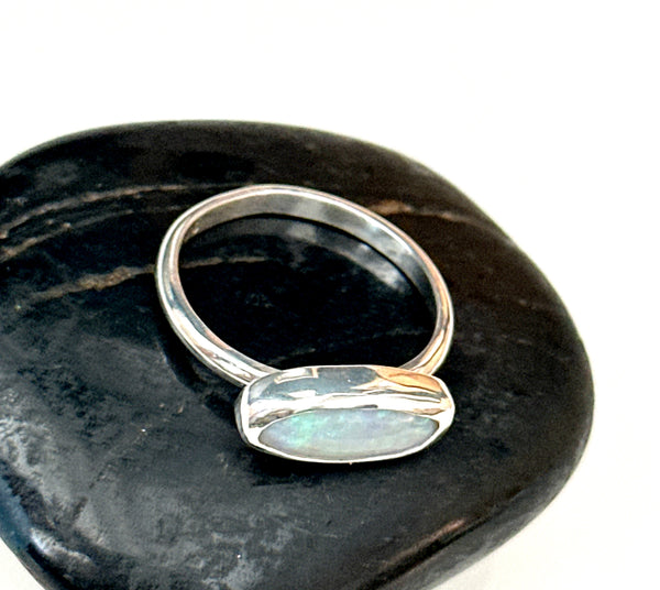 Mintabie Crystal Opal Sterling Silver Ring