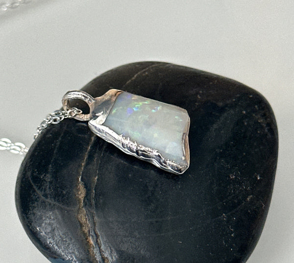 Coober Pedy Opal Silver Pendant Necklace