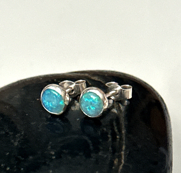 Lightning Ridge Opal Silver Stud Earrings
