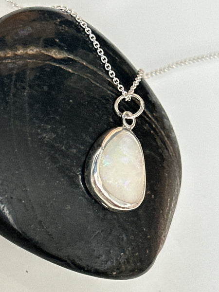 Solid Coober Pedy Opal Sterling Silver Pendant Necklace