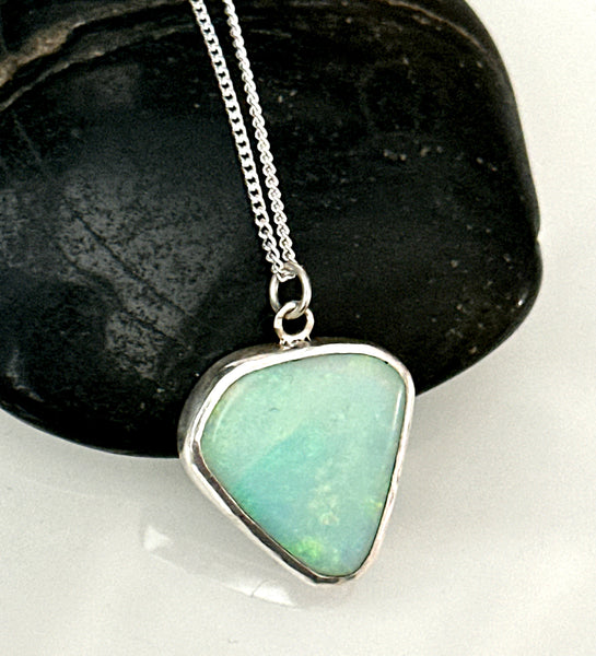 Solid Coober Pedy Opal Sterling Silver Pendant Necklace