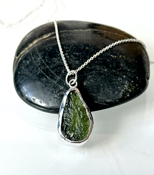 Genuine Moldavite Sterling Silver Pendant Necklace