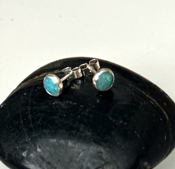 Lightning Ridge Opal Silver Stud Earrings