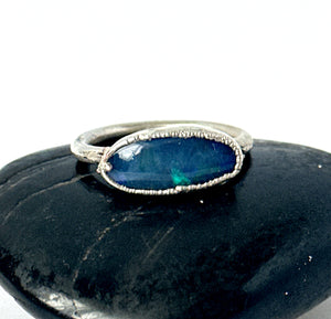 Black Crystal Opal Silver Ring