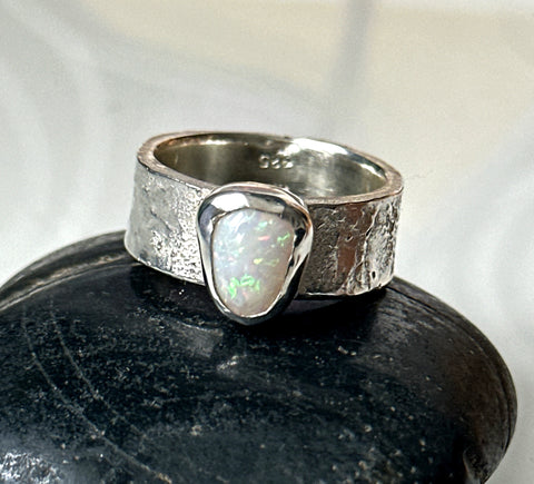 Solid Coober Pedy Opal Sterling Silver Ring