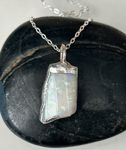 Coober Pedy Opal Silver Pendant Necklace