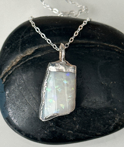 Coober Pedy Opal Silver Pendant Necklace