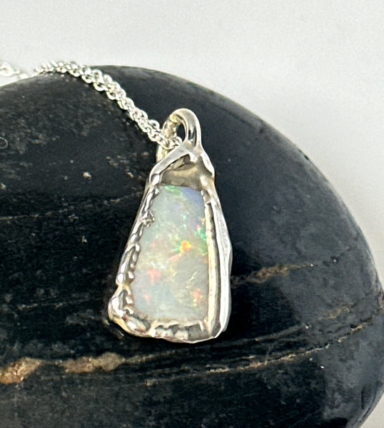 Coober Pedy Electroformed Opal Silver Pendant Necklace