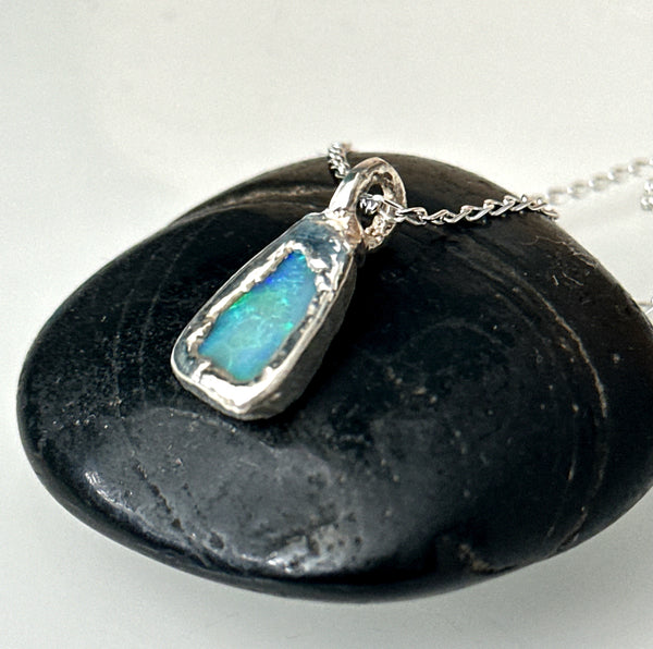 Lightning Ridge Opal Silver Pendant Necklace