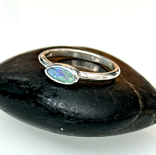 Lightning Ridge Opal Sterling Silver Ring