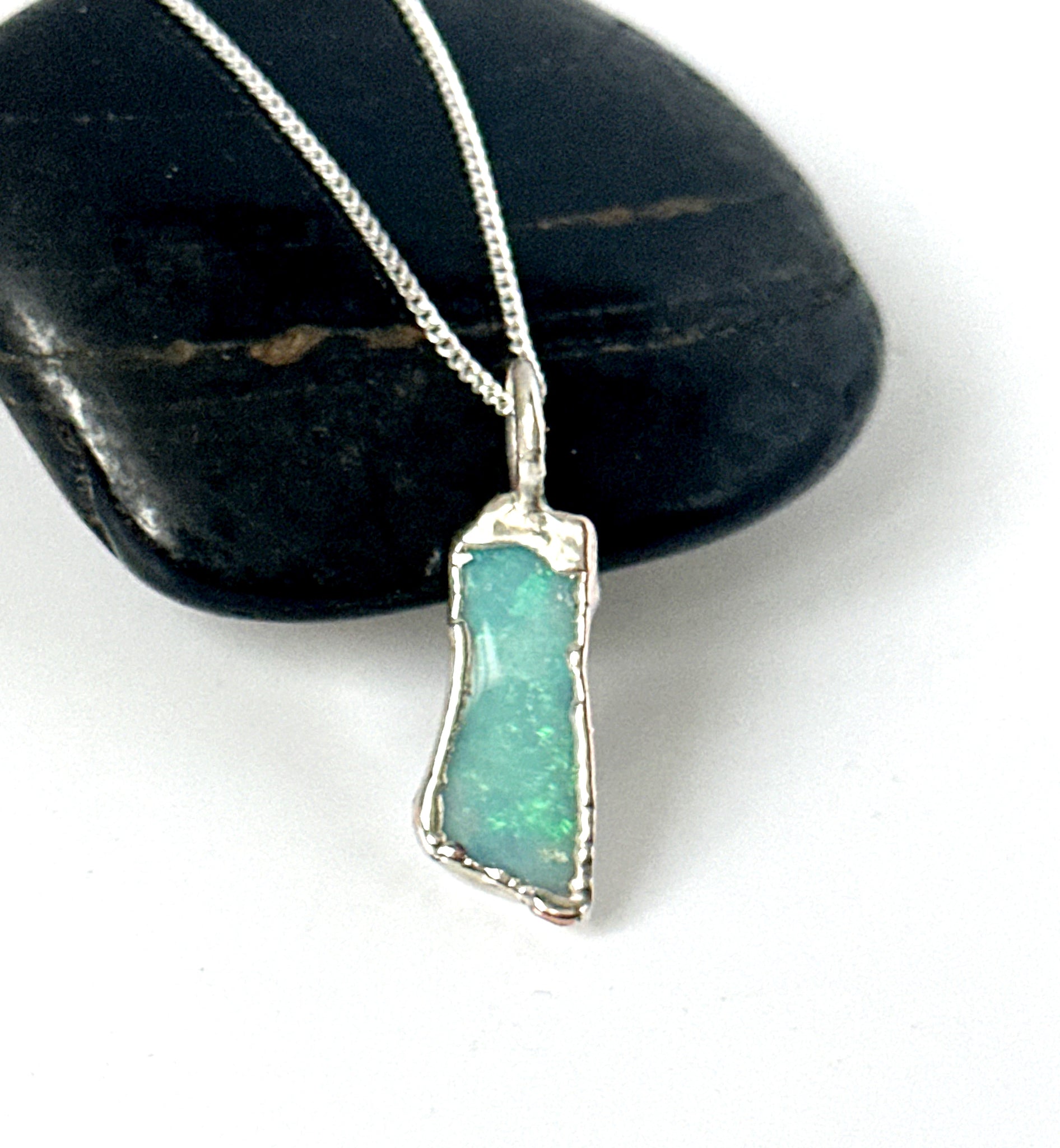 Coober Pedy Opal Silver Pendant Necklace