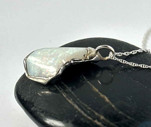 Coober Pedy electroformed Shell Opal Silver Pendant Necklace