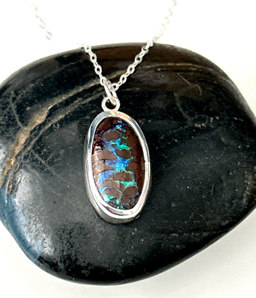 Boulder Opal Sterling Silver Pendant Necklace