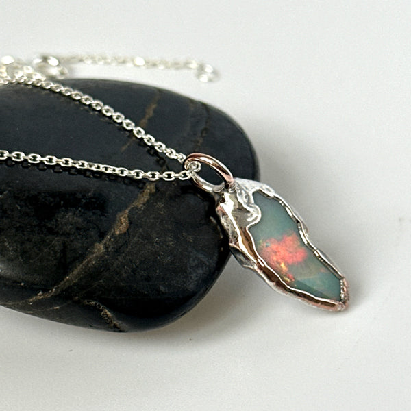 Coober Pedy Opal Silver & Copper Formed Pendant Necklace